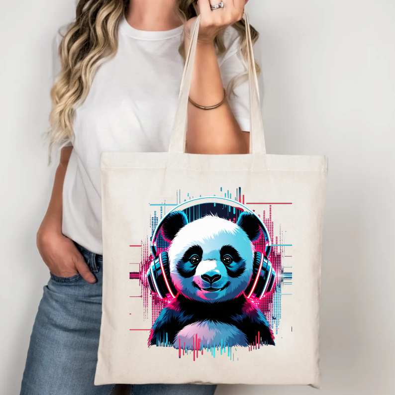“Meme-style music panda tote for music lovers”