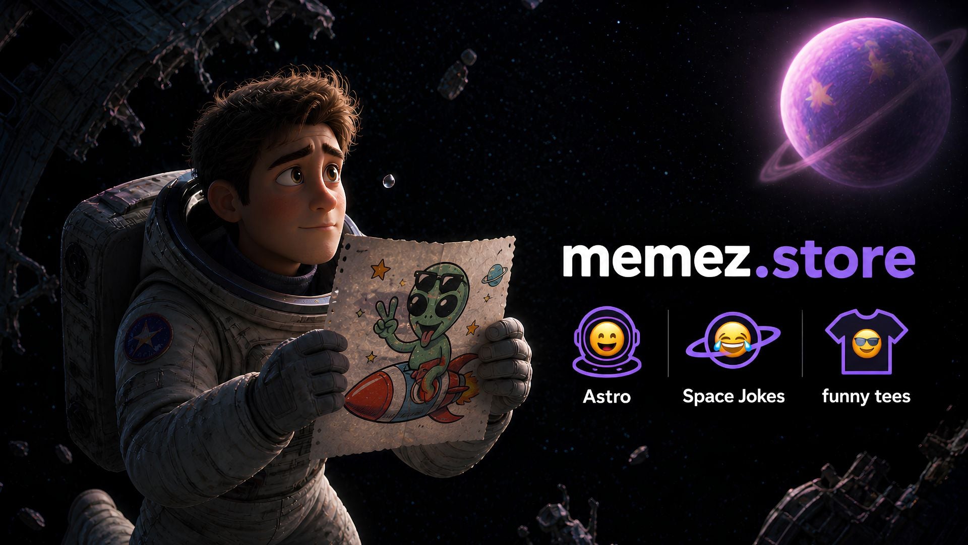Memez Store Banner Astronaut and space collection desktop  