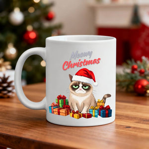 Meowy Christmas Coffee Mug – funny cat lover Christmas meme mug, festive ceramic coffee cup for holiday humor by Memez.Store.”