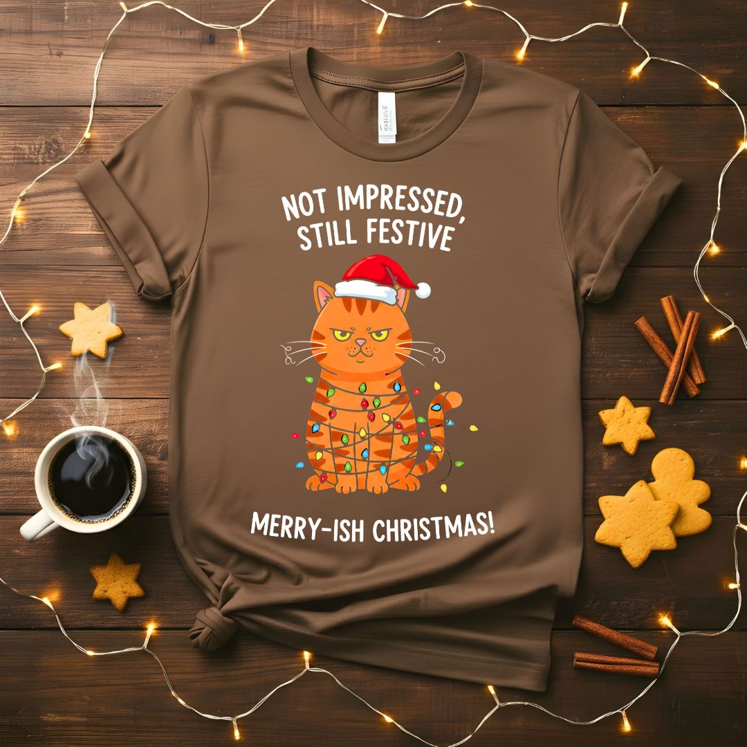 Merry-ish Christmas funny grumpy cat holiday t-shirt