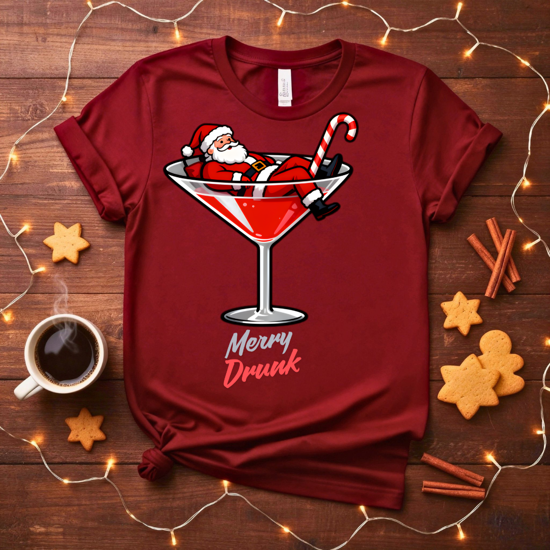 Merry Drunk Funny T-Shirt with holiday cocktail design