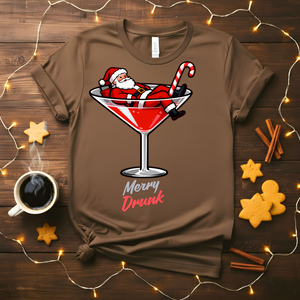 Merry Drunk Funny T-Shirt with holiday cocktail design