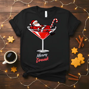 Merry Drunk Funny T-Shirt with holiday cocktail design