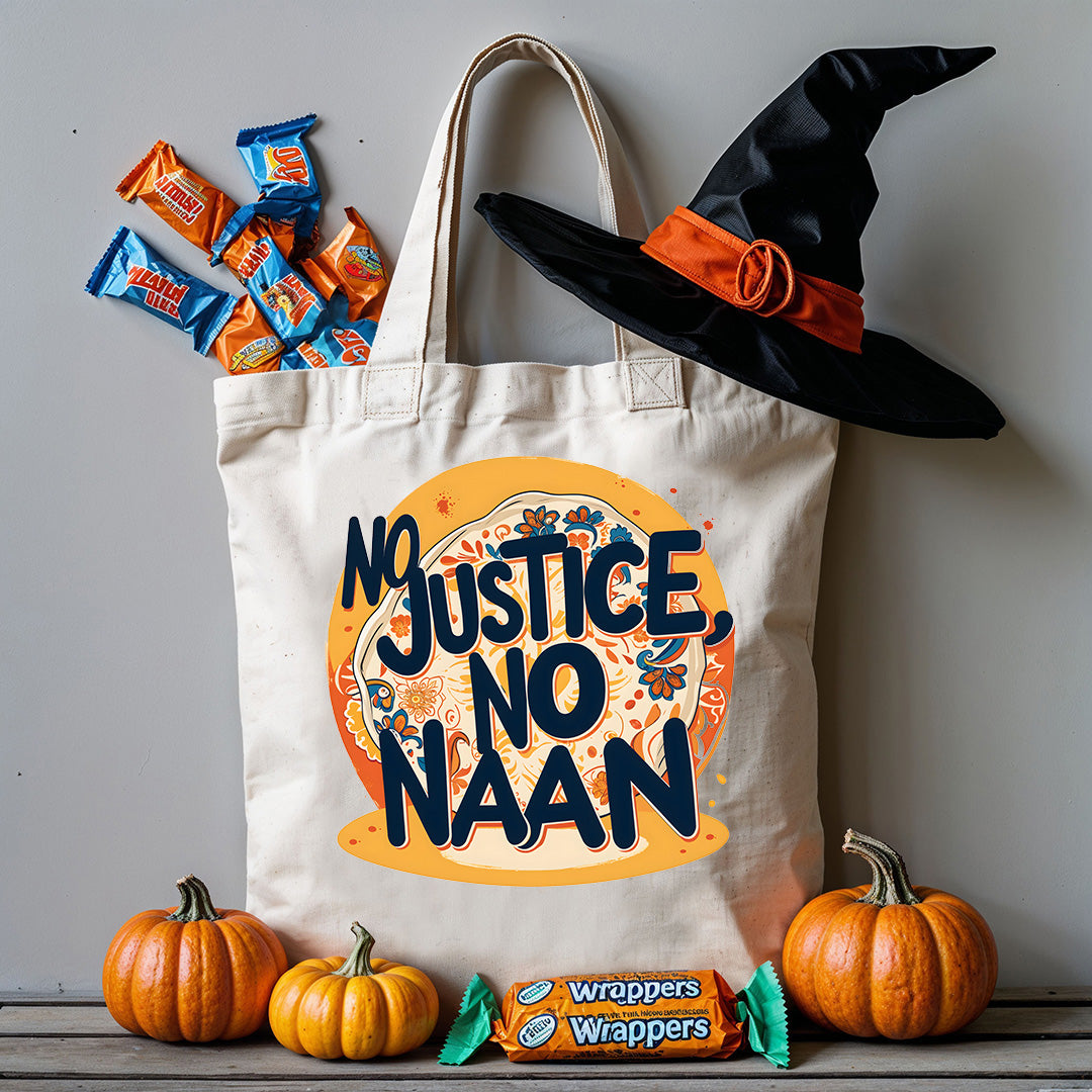 Model wearing “No Justice No Naan” shirt at a protest