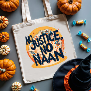Model wearing “No Justice No Naan” shirt at a protest