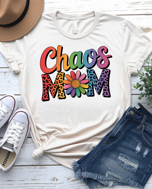 Mom wearing Chaos Mom Tee from Memez Store
