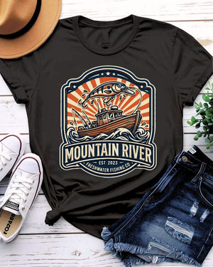 Mountain river design tee flowing river through mountain valley