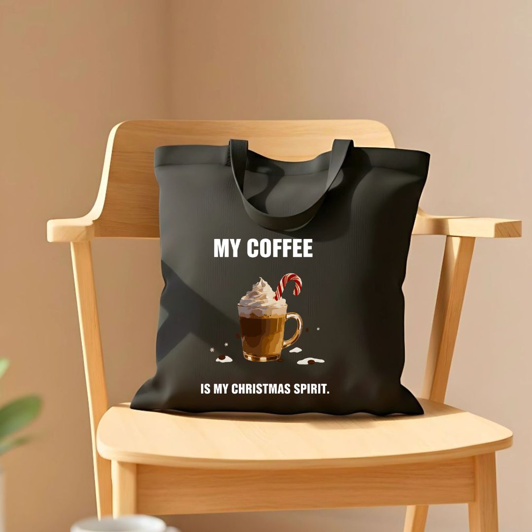My Coffee is My Christmas Spirit funny holiday tote bag
