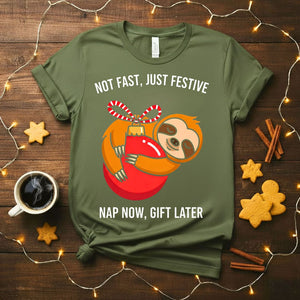Nap Now Gift Later funny animal Christmas procrastinator t-shirt