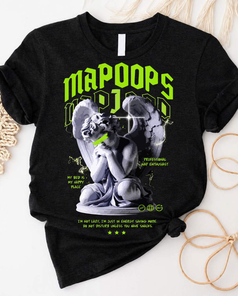 Napoops mood sleeping statue t-shirt with funny thinker parody design