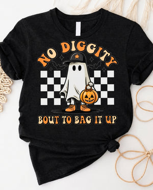 No diggity bout to bag it up halloween t-shirt with cute ghost and candy bucket
