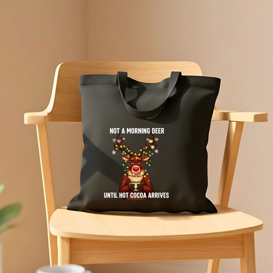 Not a Morning Deer pun tote bag with cute deer design