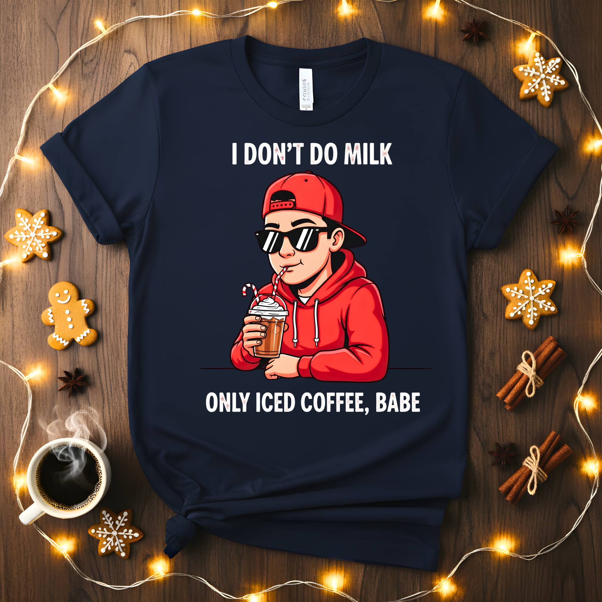 Only Iced Coffee Christmas Meme Funny Tee for coffee lovers, iced coffee Christmas t-shirt for men and women, funny meme caffeine shirt for holiday gifting, cool Christmas coffee apparel 2025 by Memez Store