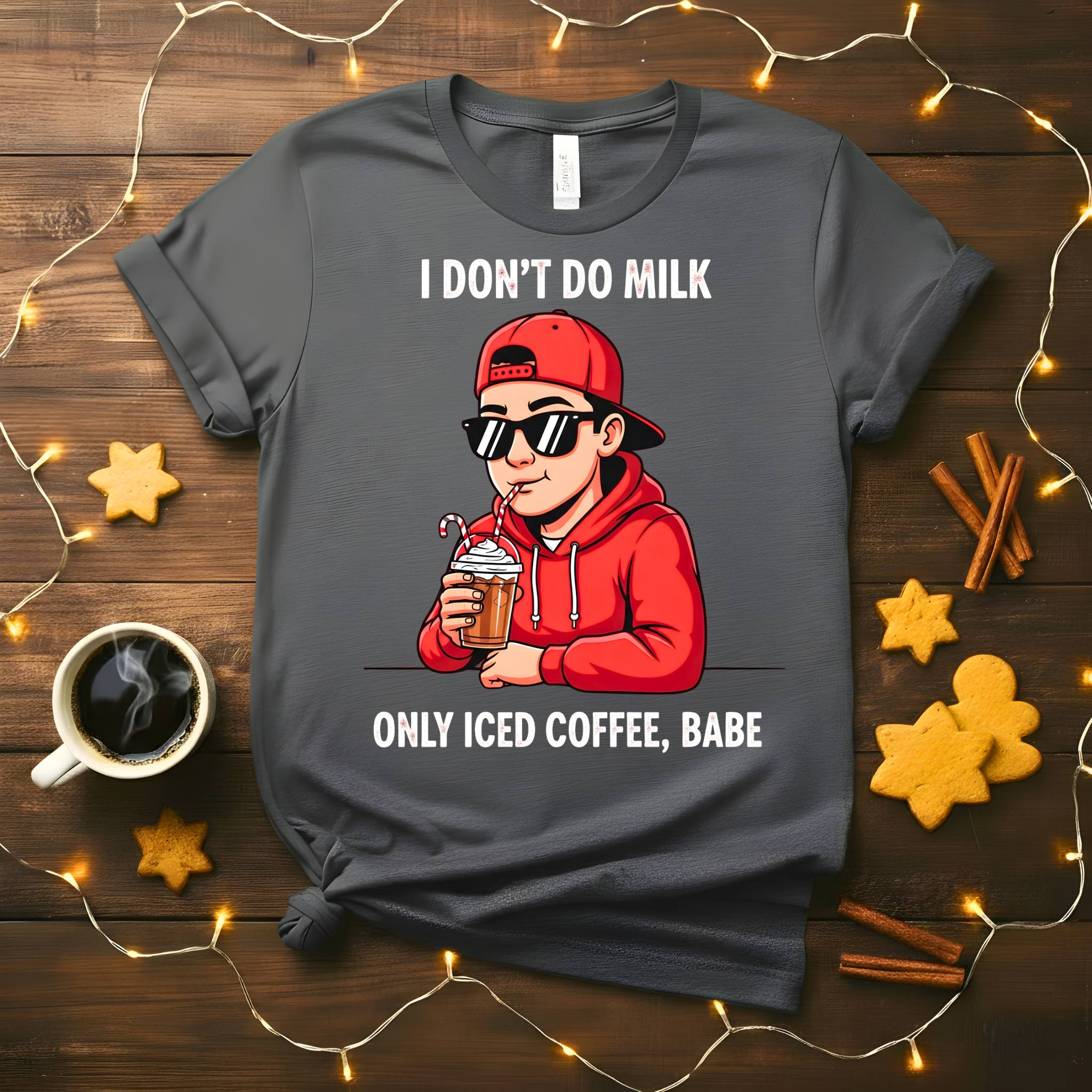 Only Iced Coffee Christmas Meme Funny Tee for coffee lovers, iced coffee Christmas t-shirt for men and women, funny meme caffeine shirt for holiday gifting, cool Christmas coffee apparel 2025 by Memez Store