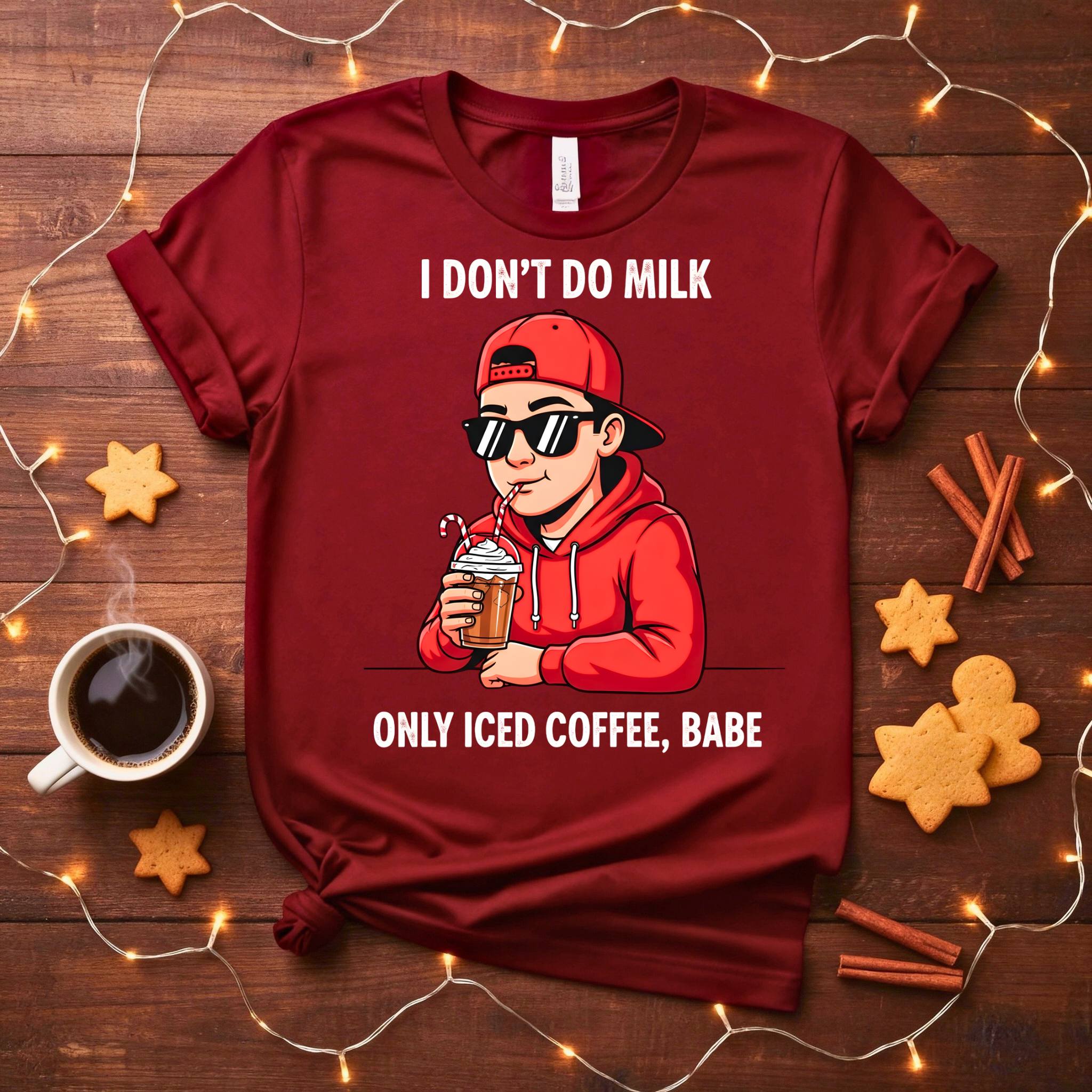 Only Iced Coffee Christmas Meme Funny Tee for coffee lovers, iced coffee Christmas t-shirt for men and women, funny meme caffeine shirt for holiday gifting, cool Christmas coffee apparel 2025 by Memez Store