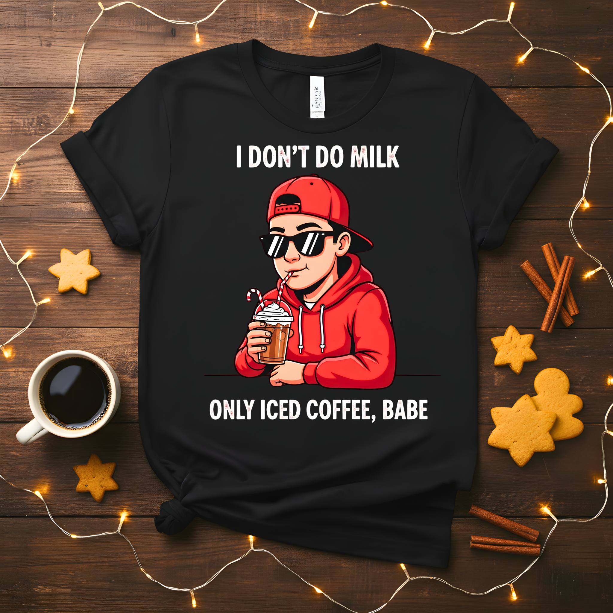 Only Iced Coffee Christmas Meme Funny Tee for coffee lovers, iced coffee Christmas t-shirt for men and women, funny meme caffeine shirt for holiday gifting, cool Christmas coffee apparel 2025 by Memez Store