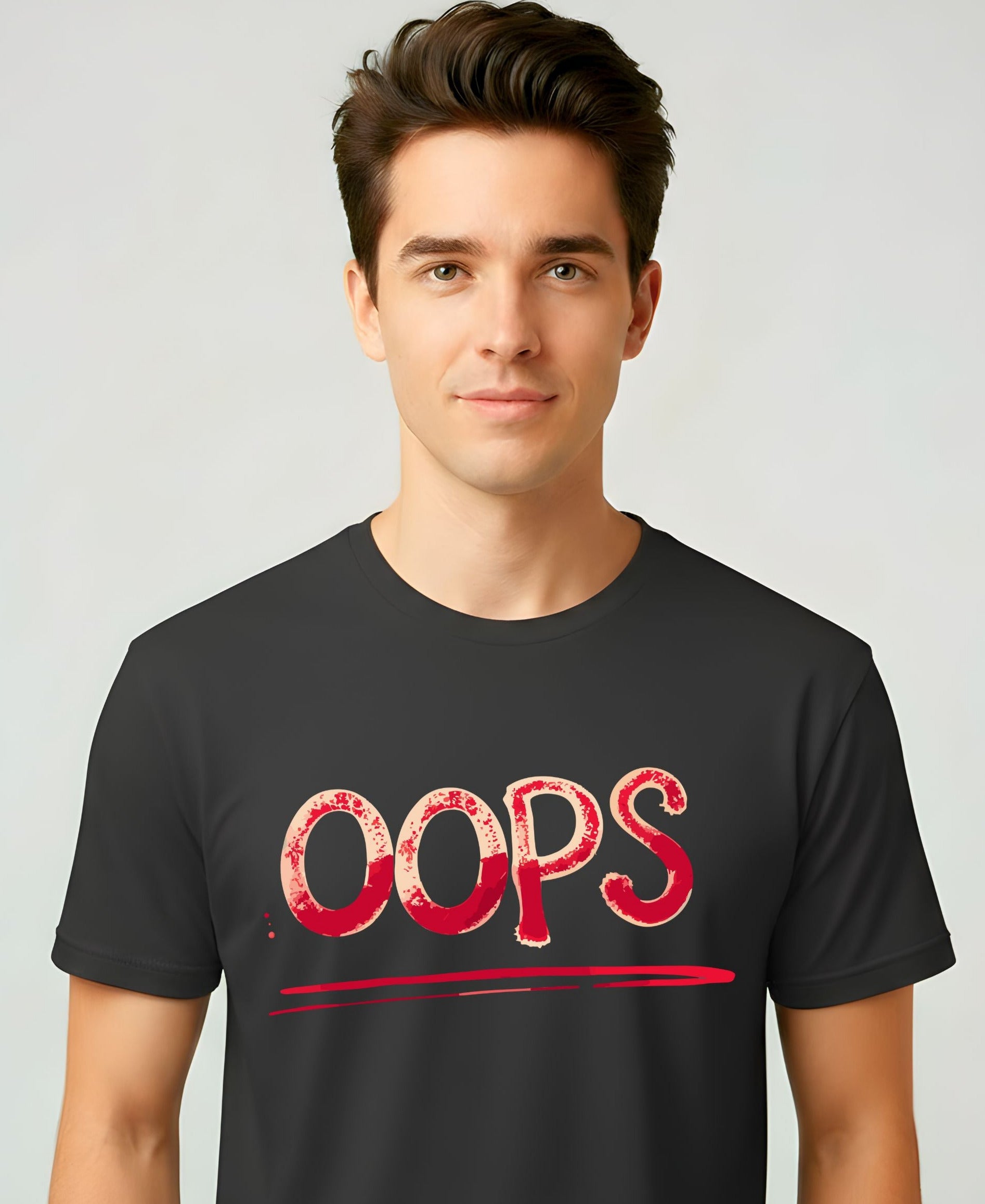 Oops Typographical Meme Funny Tee – Funny typo meme t-shirt with bold “Oops” text design.