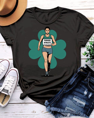 Parade St. Patrick's Day T-Shirt with festive float and crowd on model