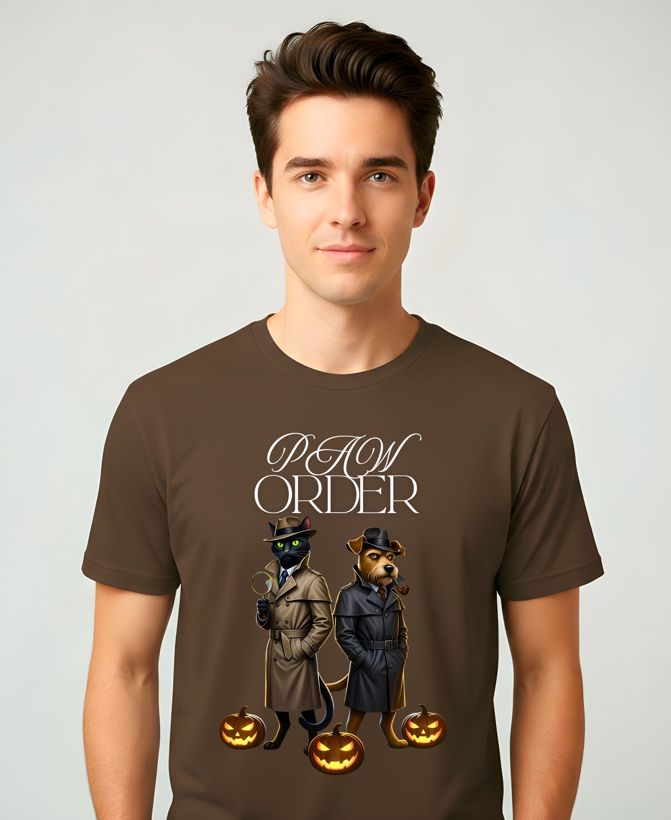 “Paw Order Halloween Meme Funny Tee – funny Halloween pet meme t-shirt featuring cat judge and ghostly paw design”