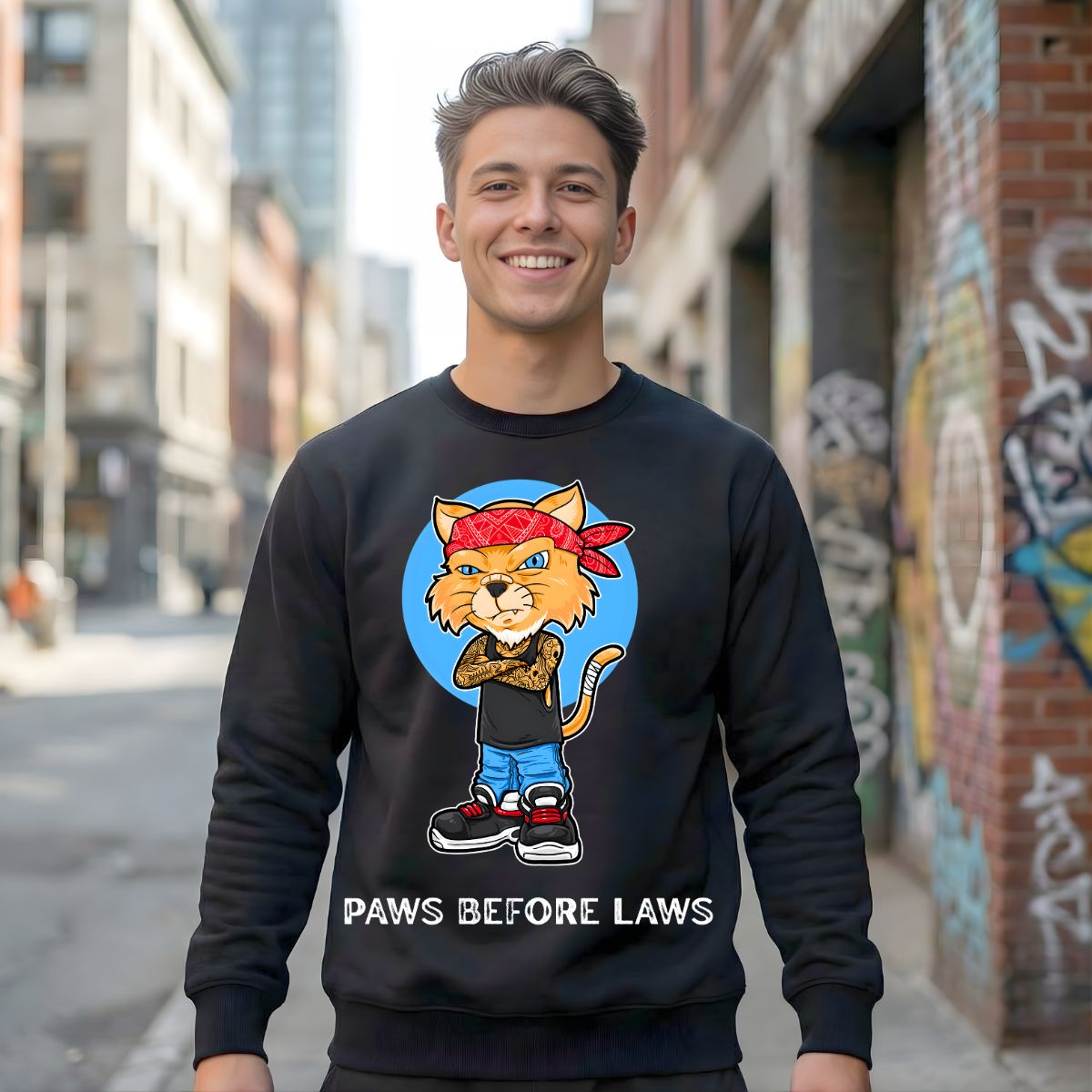 Paws Before Laws crewneck sweatshirt streetwear graphic by Memez Store