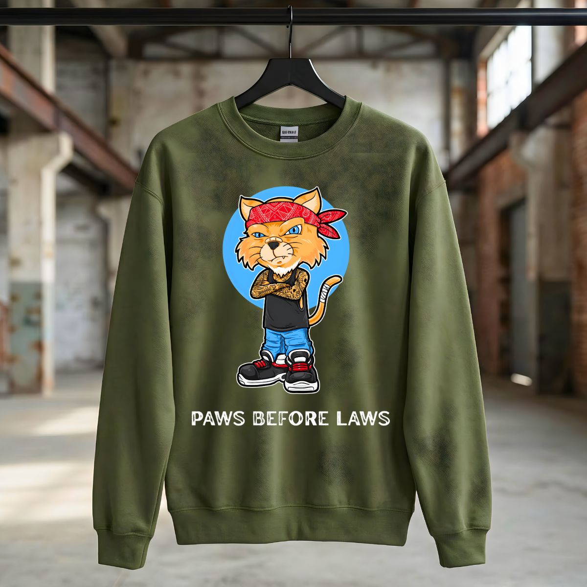 Paws Before Laws crewneck sweatshirt streetwear graphic by Memez Store