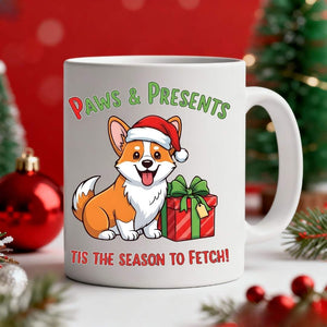 Paws & Presents Coffee Mug – cute Christmas pet lover ceramic mug with funny meme design by Memez.Store.