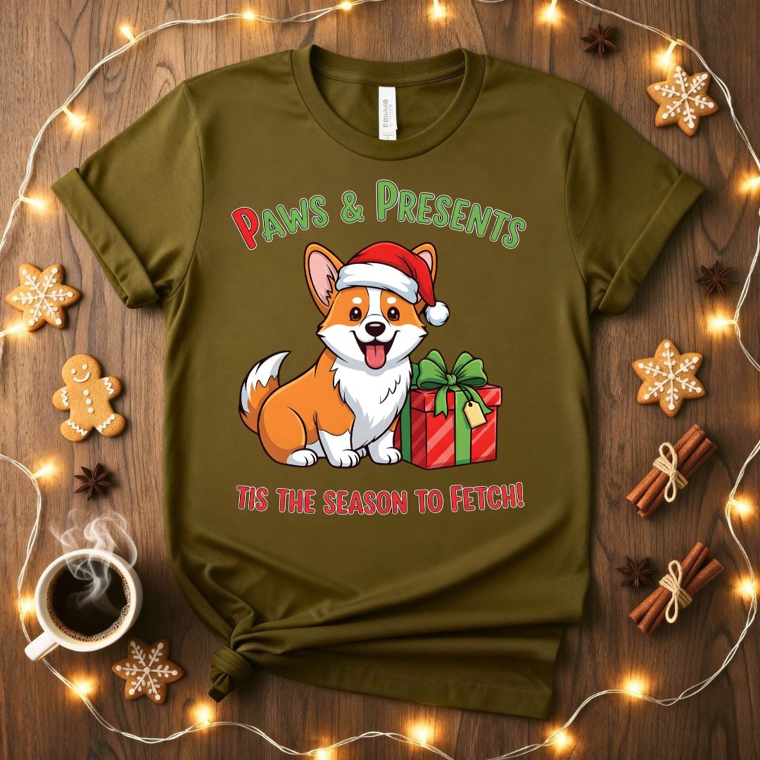 Paws &amp; Presents Christmas funny pet lover t-shirt