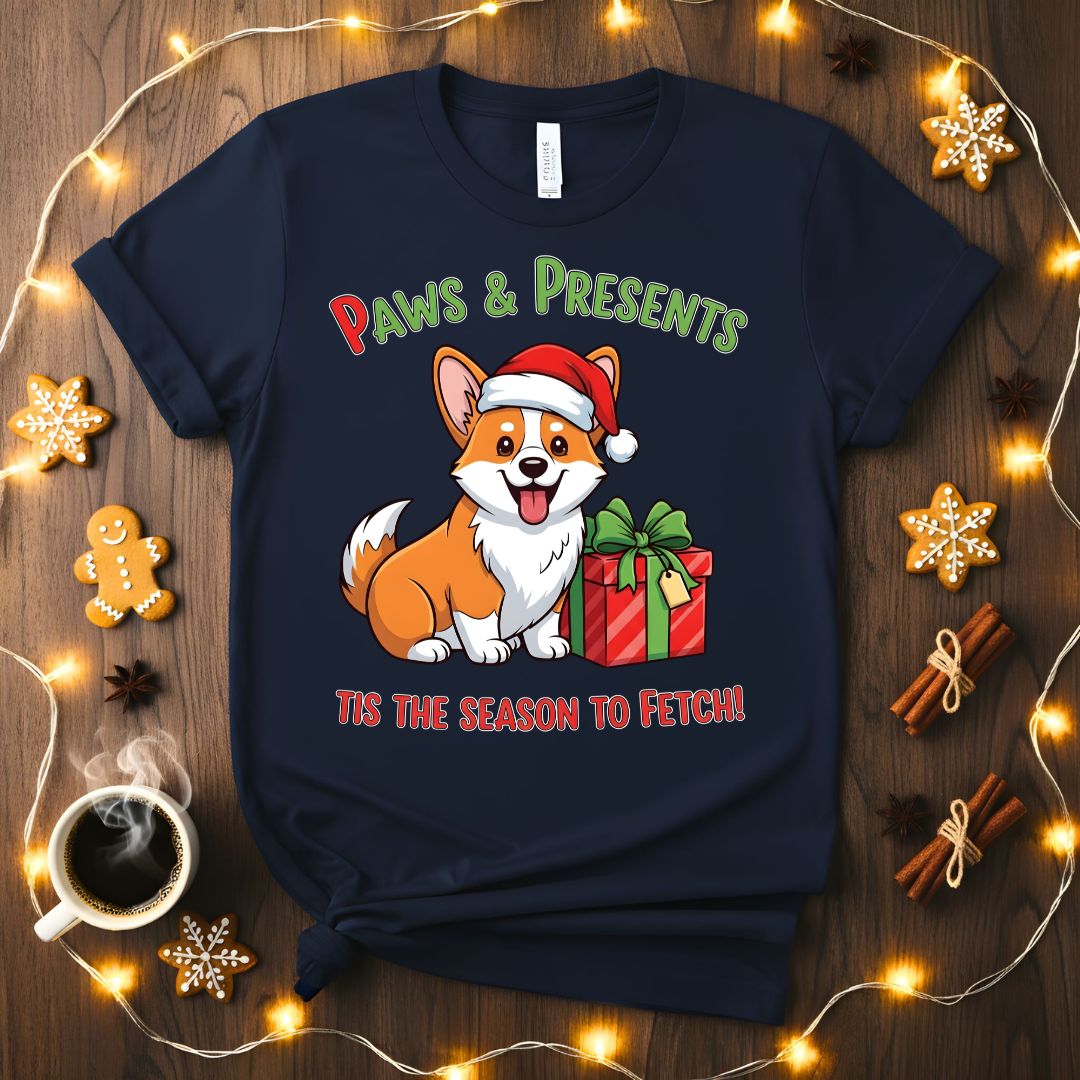 Paws &amp; Presents Christmas funny pet lover t-shirt