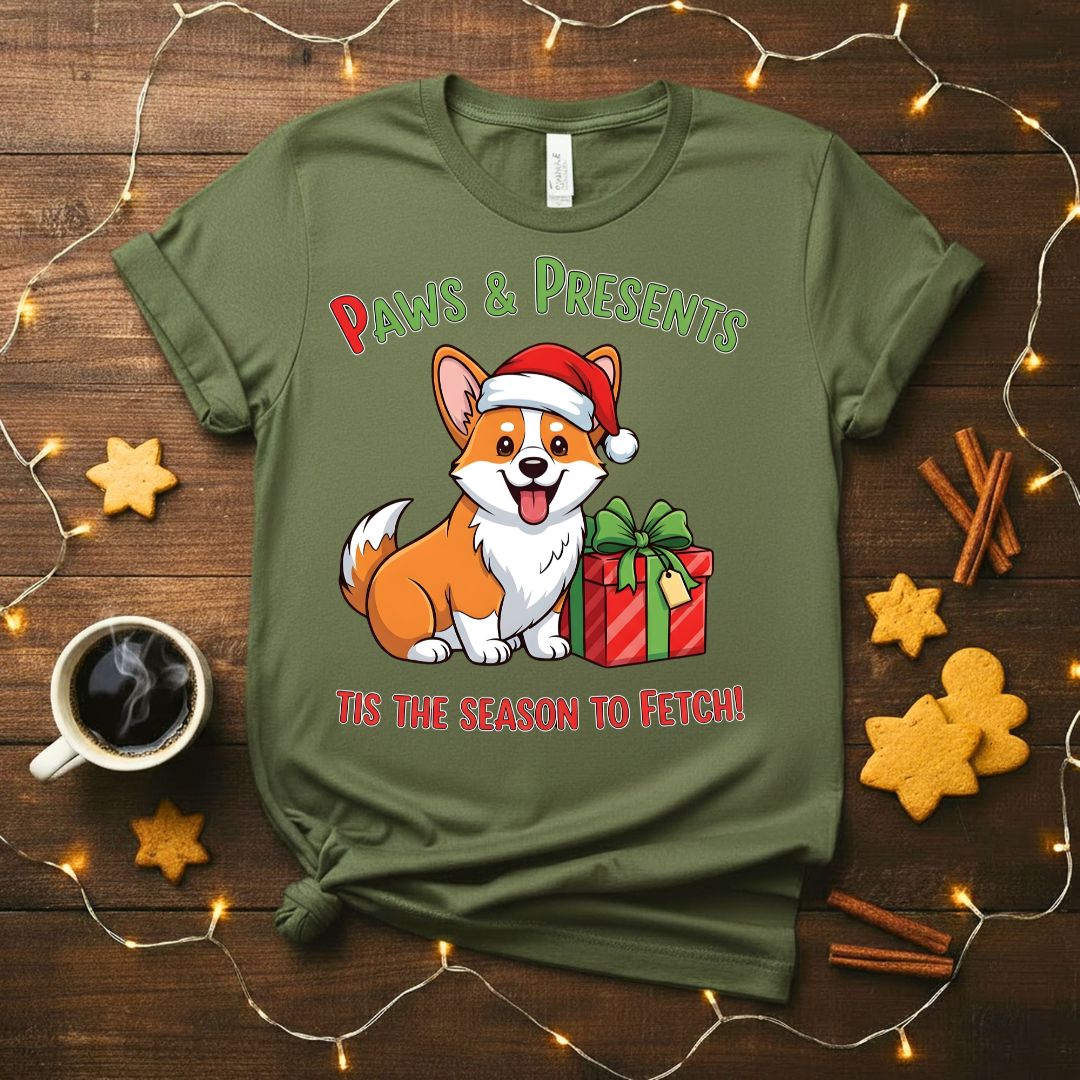 Paws &amp; Presents Christmas funny pet lover t-shirt