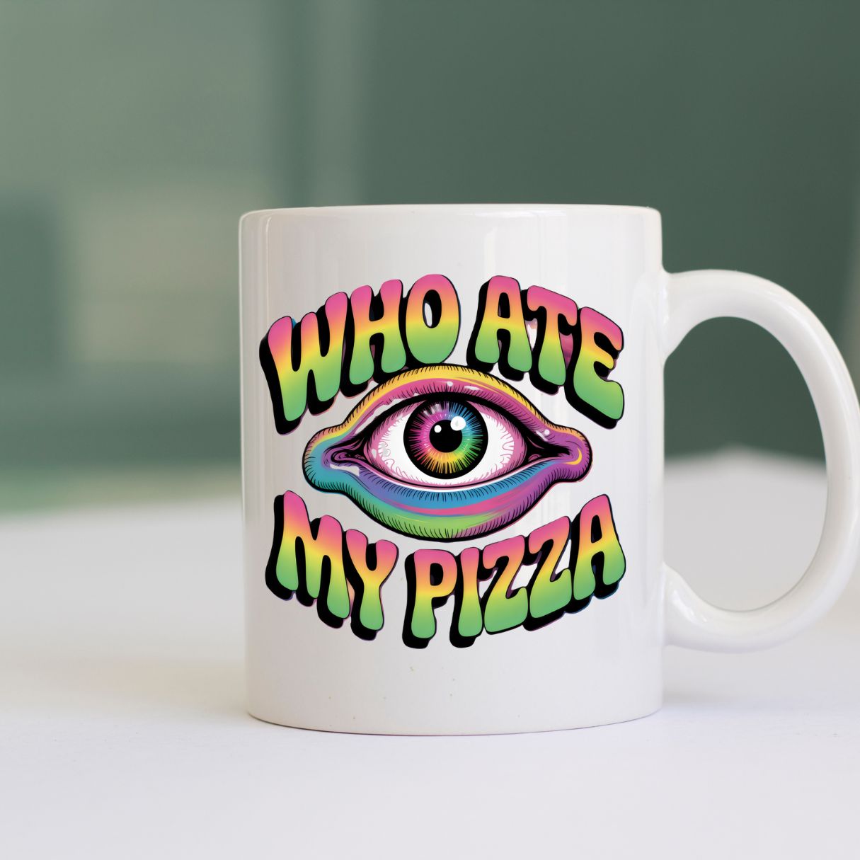 Memez Store Who Ate My Pizza ceramic coffee cup 11oz and 15oz