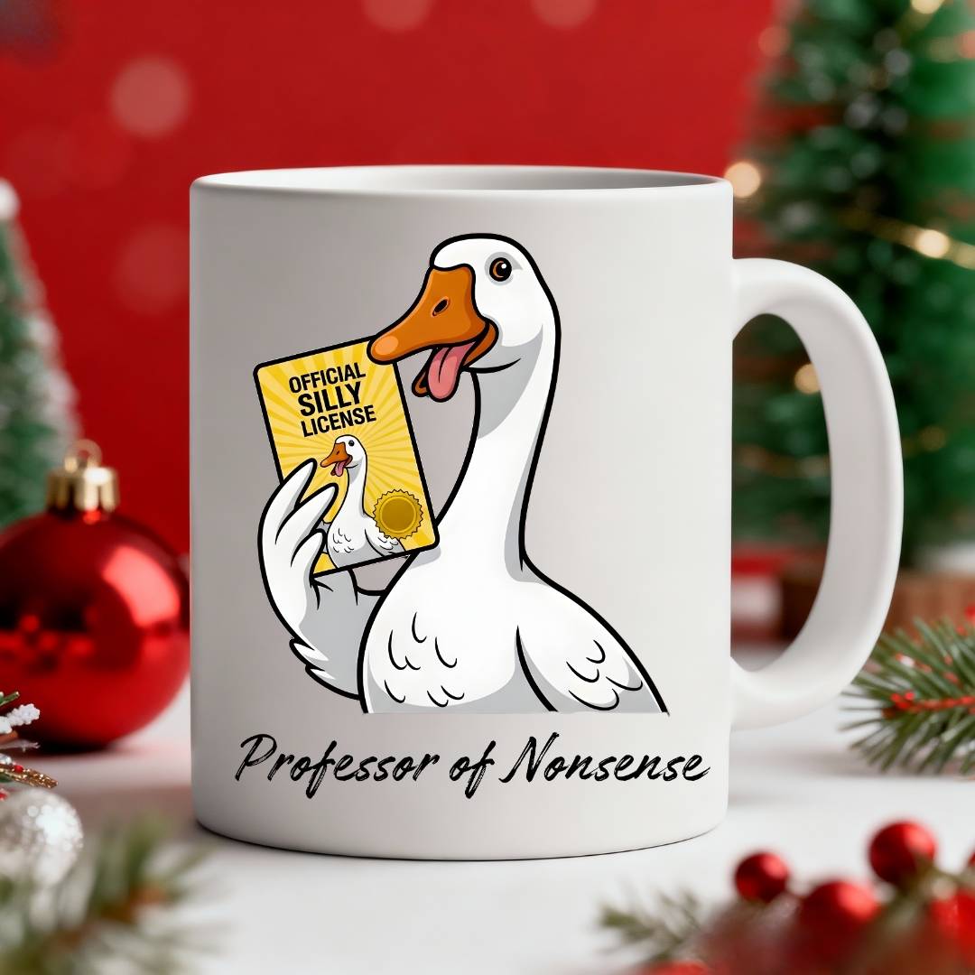 Professor of Nonsense Goose Coffee Mug – funny meme mug with cartoon goose in glasses, humorous animal ceramic cup, 11oz or 15oz by Memez.Store