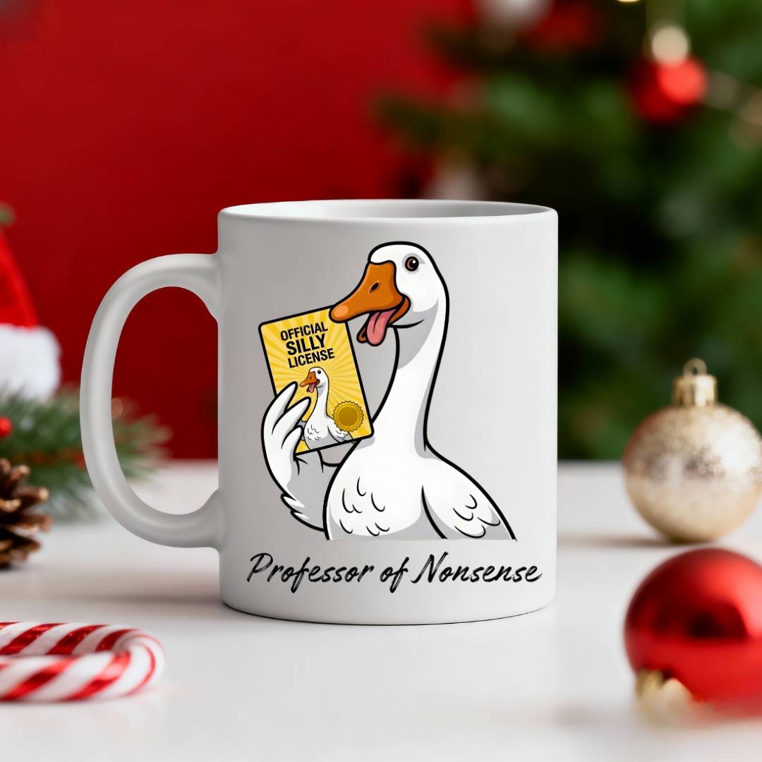 Professor of Nonsense Goose Coffee Mug – funny meme mug with cartoon goose in glasses, humorous animal ceramic cup, 11oz or 15oz by Memez.Store