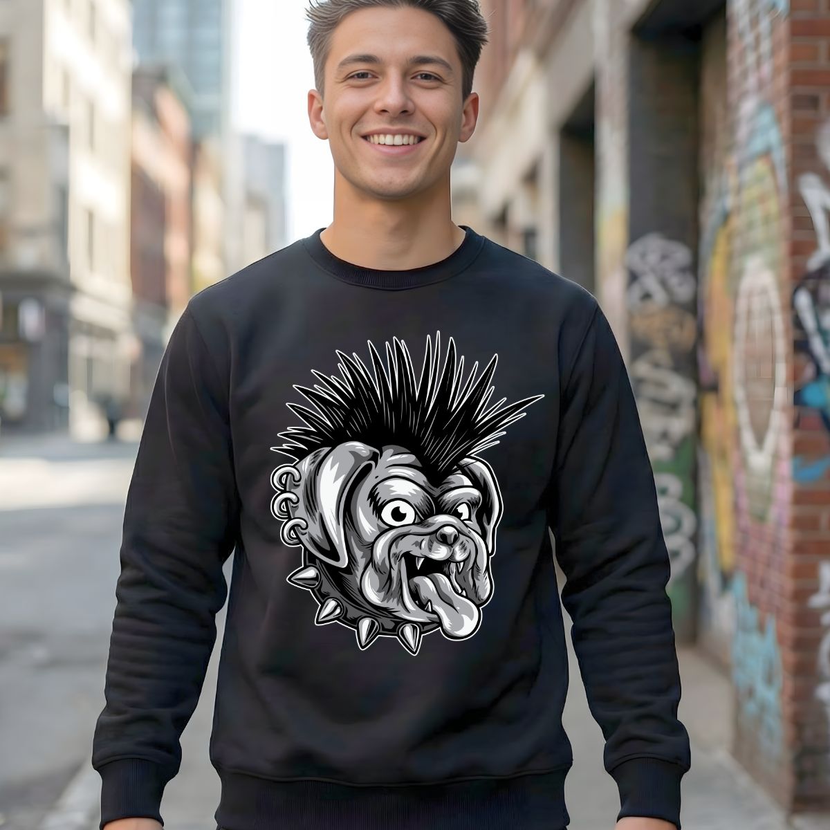 Punk Streetwear Crewneck Sweatshirt black bold graphic front