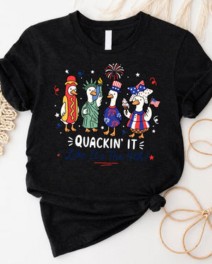 'Quaking It' graphic tee bold playful design