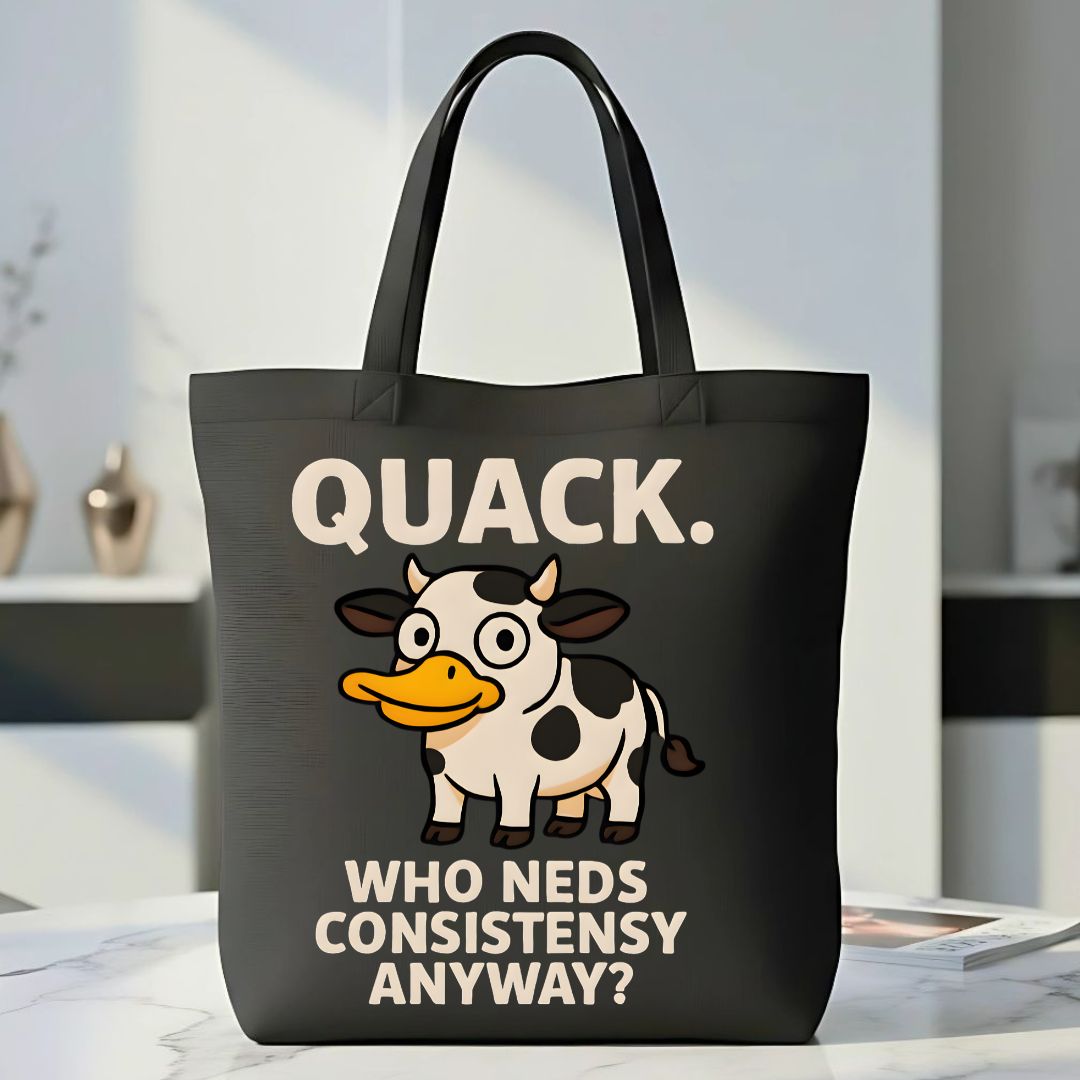 Quank Tote Bag with duck goose hybrid meme design