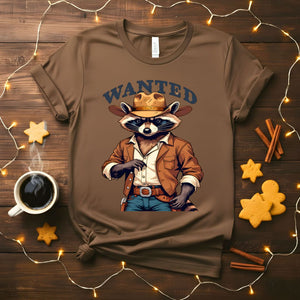 Raccoon Wanted Meme Funny T-Shirt with vintage wanted poster design