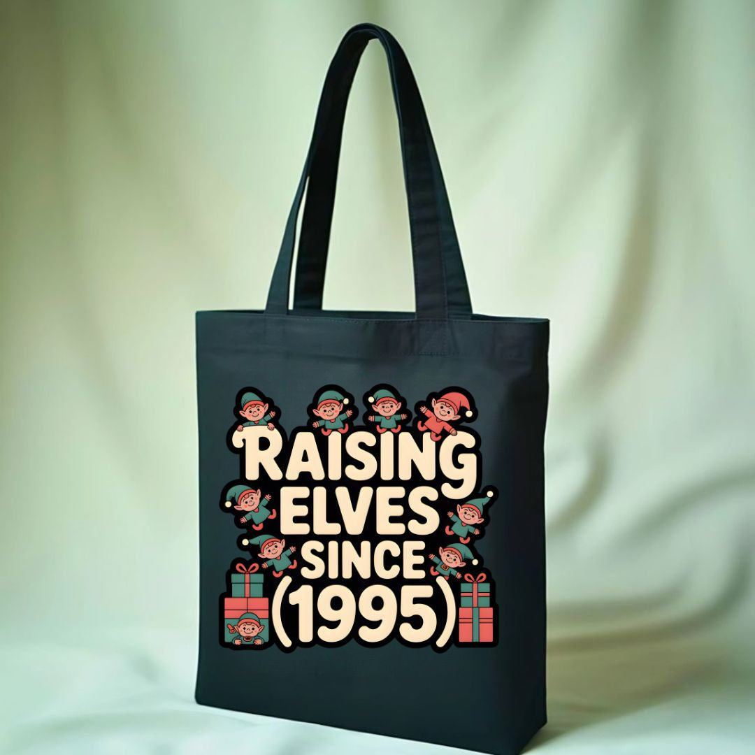 Raising Elves Since 1995 Personalized Family Tote Bag