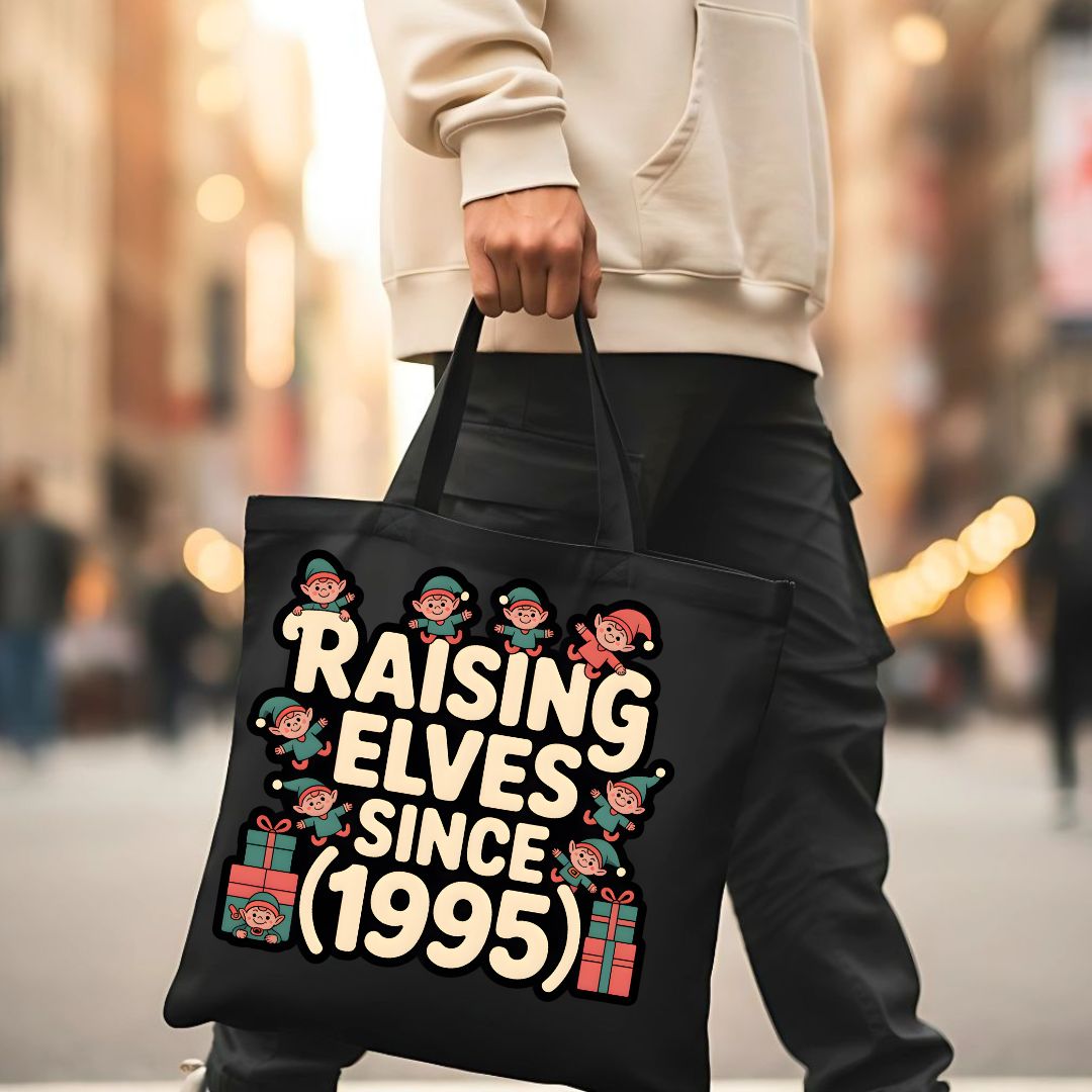 Raising Elves Since 1995 Personalized Family Tote Bag