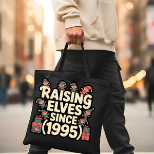 Raising Elves Since 1995 Personalized Family Tote Bag