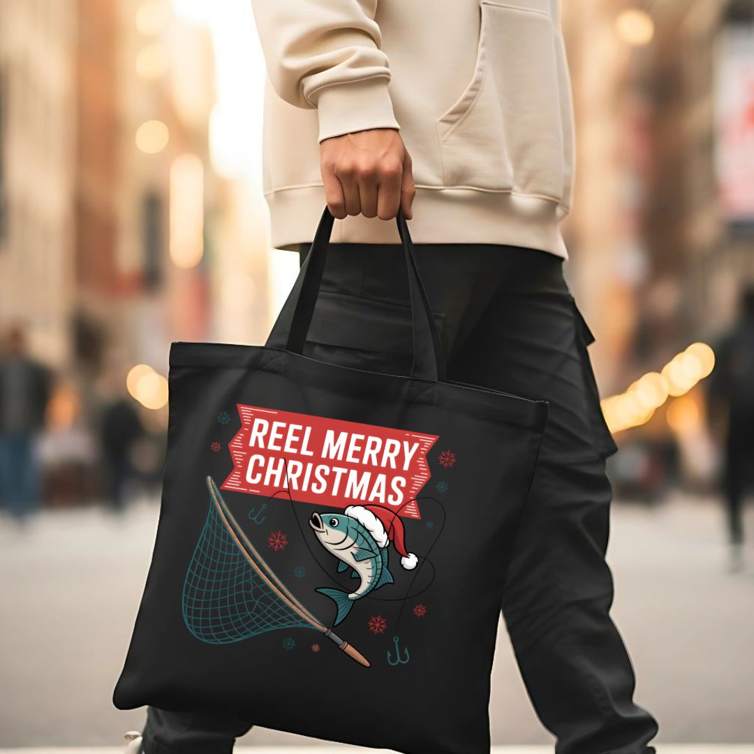Reel Merry Christmas Fishing Pun Tote Bag