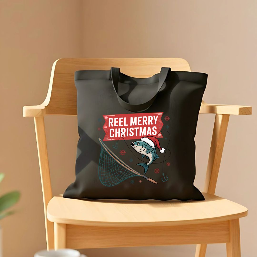 Reel Merry Christmas Fishing Pun Tote Bag