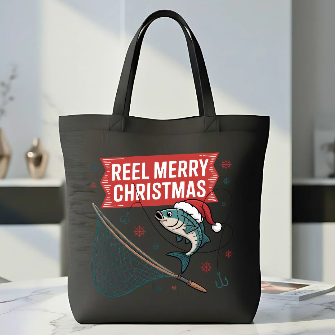 Reel Merry Christmas Fishing Pun Tote Bag