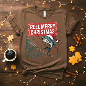 Reel Merry Christmas fishing pun holiday t-shirt