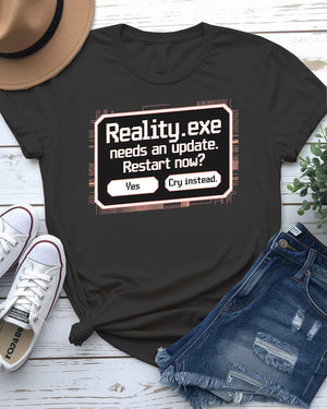 Restart Now Funny Tee – Humorous tech-themed t-shirt by Memez Store