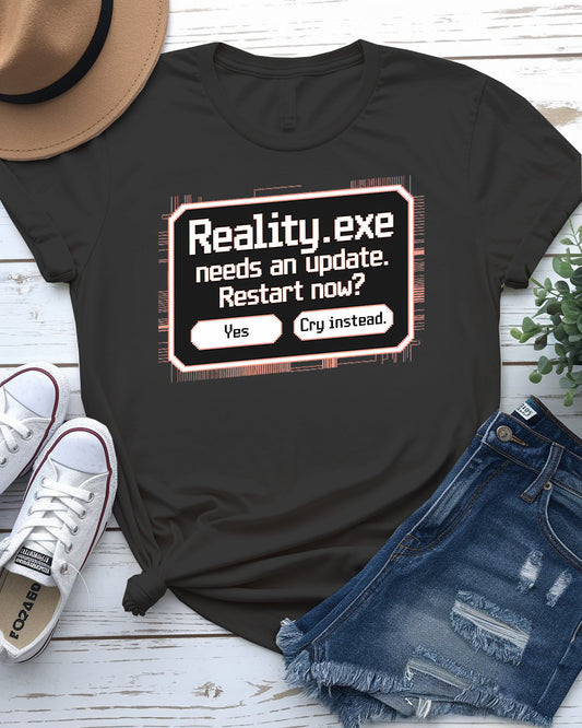Restart Now Funny Tee – Humorous tech-themed t-shirt by Memez Store