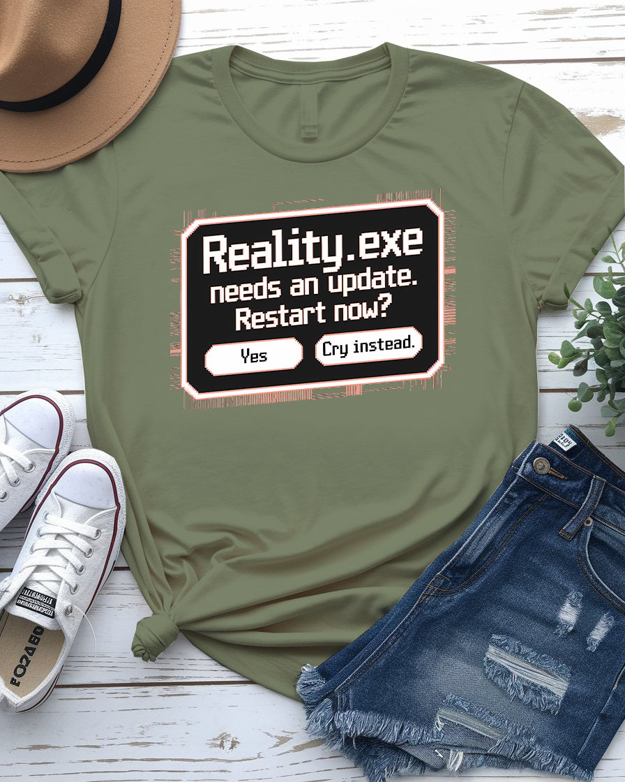 Restart Now Funny Tee – Humorous tech-themed t-shirt by Memez Store