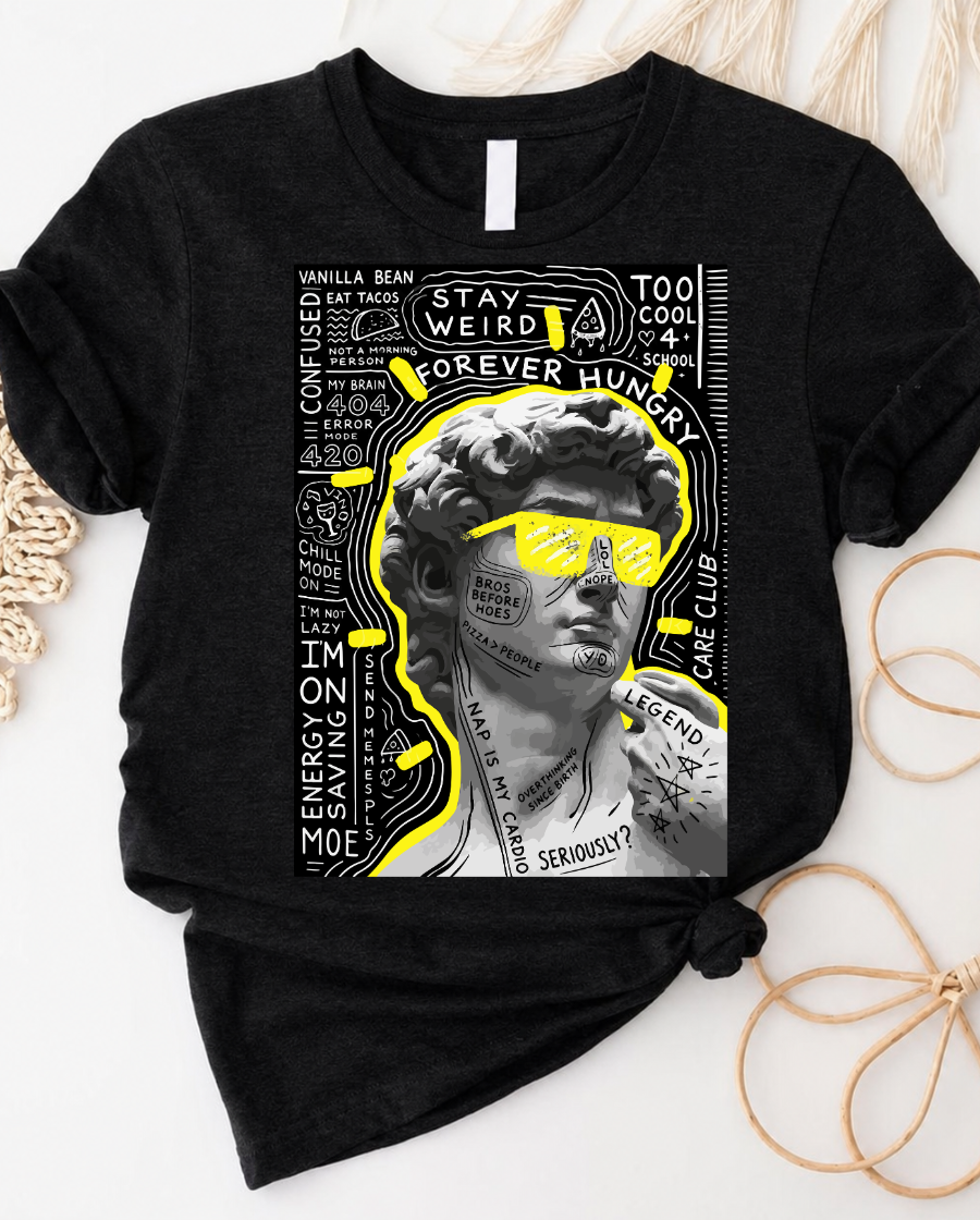 Retro graffiti david statue t-shirt with vintage street art design