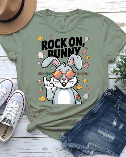 Rock On Bunny Funny Easter T-Shirt Design