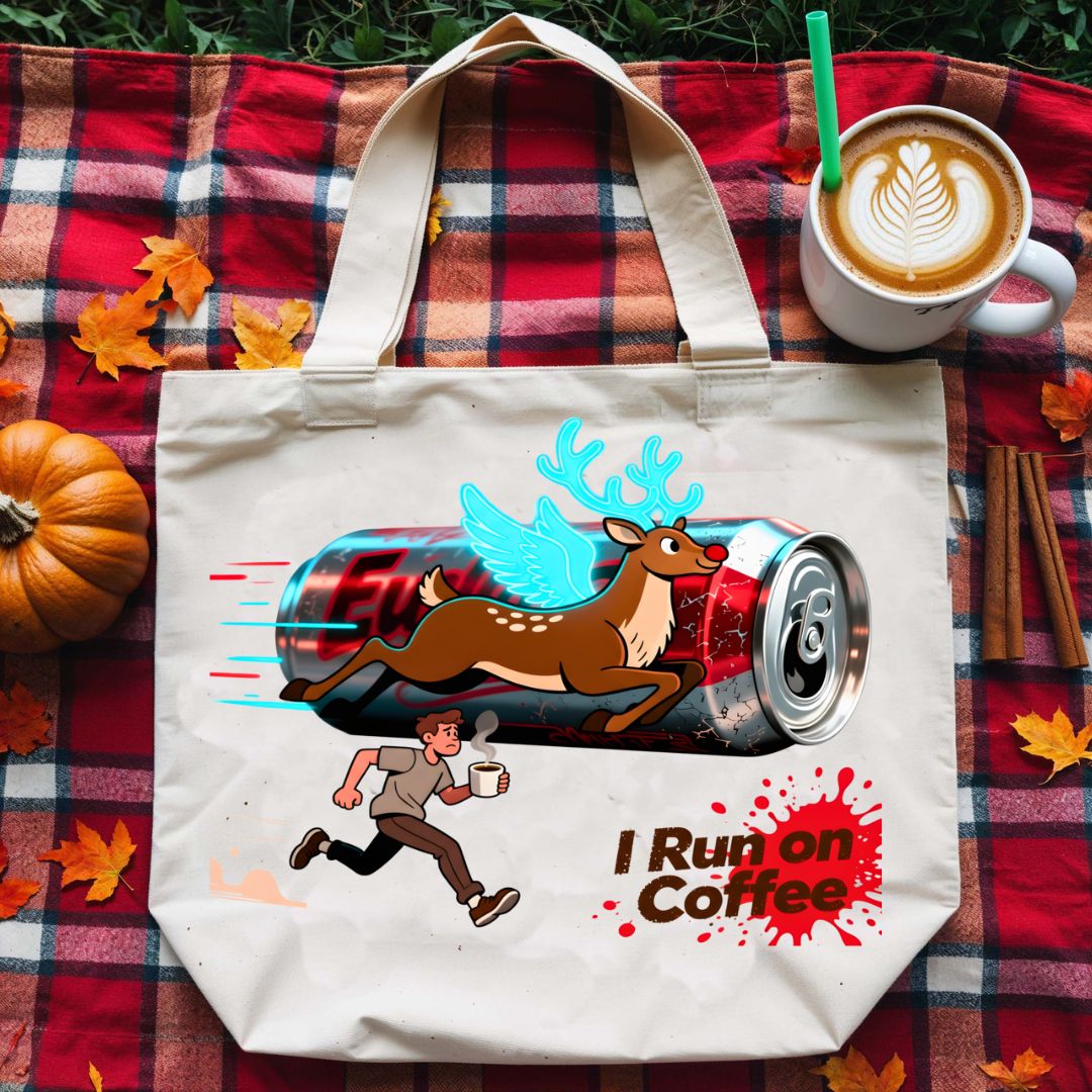 Run on Coffee funny caffeine fuel tote bag
