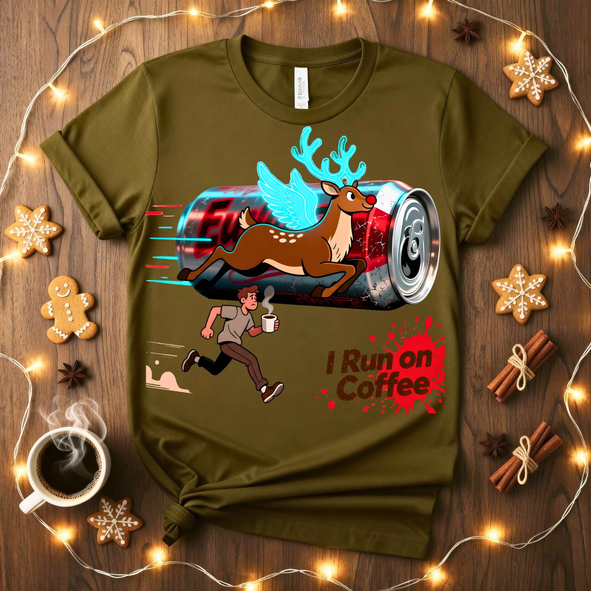 Runs on Coffee Christmas Meme Funny Tee – Funny holiday t-shirt for coffee lovers and meme fans by Memez.Store, unisex cotton shirt design.